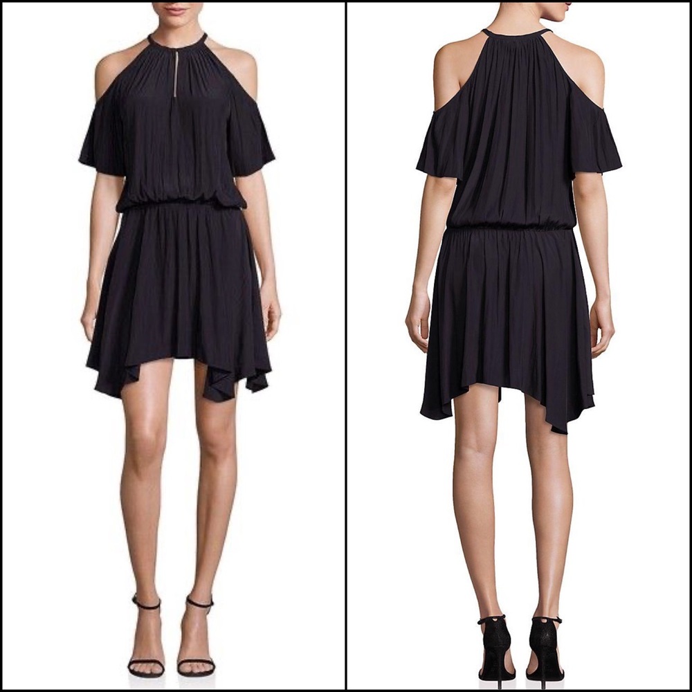 Ramy Brook Olive Cold Shoulder Handkerchief Hem Mini Dress - Picture 8 of 10